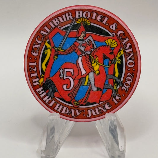 Excalibur Las Vegas Nevada 2002 '12th Birthday June' LE $5 Casino Chip E0399