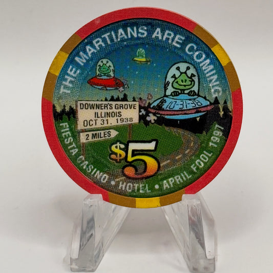 Fiesta Rancho N. Las Vegas Nevada 1997 'April Fools The Martians Are Coming' LE $5 Casino Chip N8226