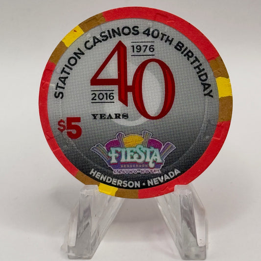 Fiesta Rancho N. Las Vegas Nevada 2016 'Station Casinos 40th Anniversary Chip' LE $5 Casino Chip