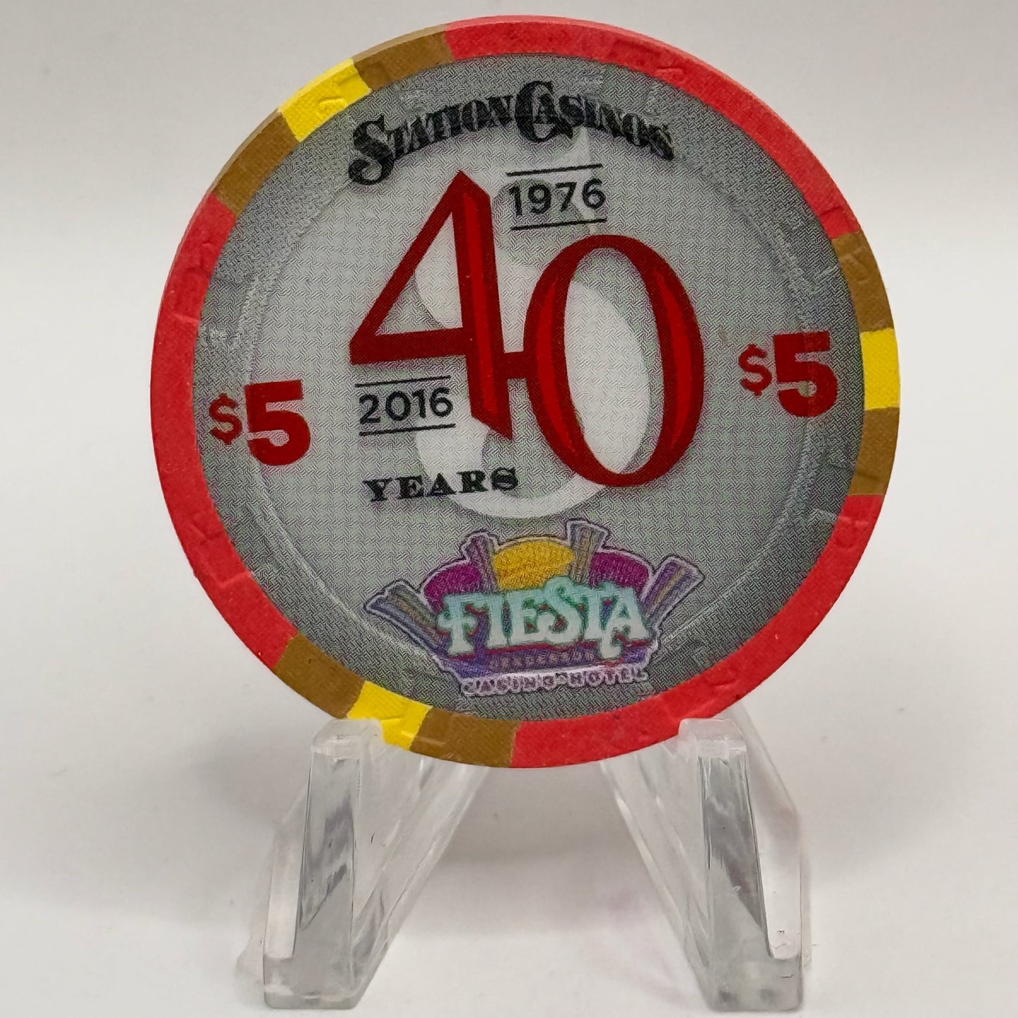 Fiesta Rancho N. Las Vegas Nevada 2016 'Station Casinos 40th Anniversary Chip' LE $5 Casino Chip