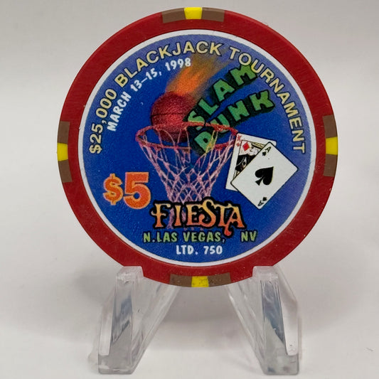 Fiesta Rancho N. Las Vegas Nevada 1998 'Slam Dunk $25000 Blackjack Tournament' LE $5 Casino Chip N9644