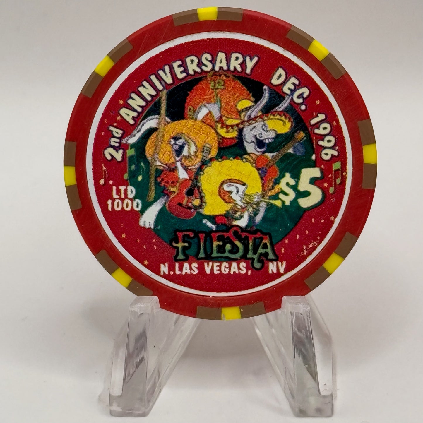 Fiesta Rancho N. Las Vegas Nevada 1996 '2nd Anniversary / Happy New Year' LE $5 Casino Chip N8222