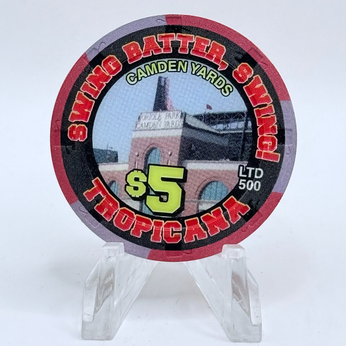 Tropicana Las Vegas Nevada 2002 'Swing Batter, Swing - Dog Days of Summer Baseball' Series 15 LE $5 Casino Chip E2866