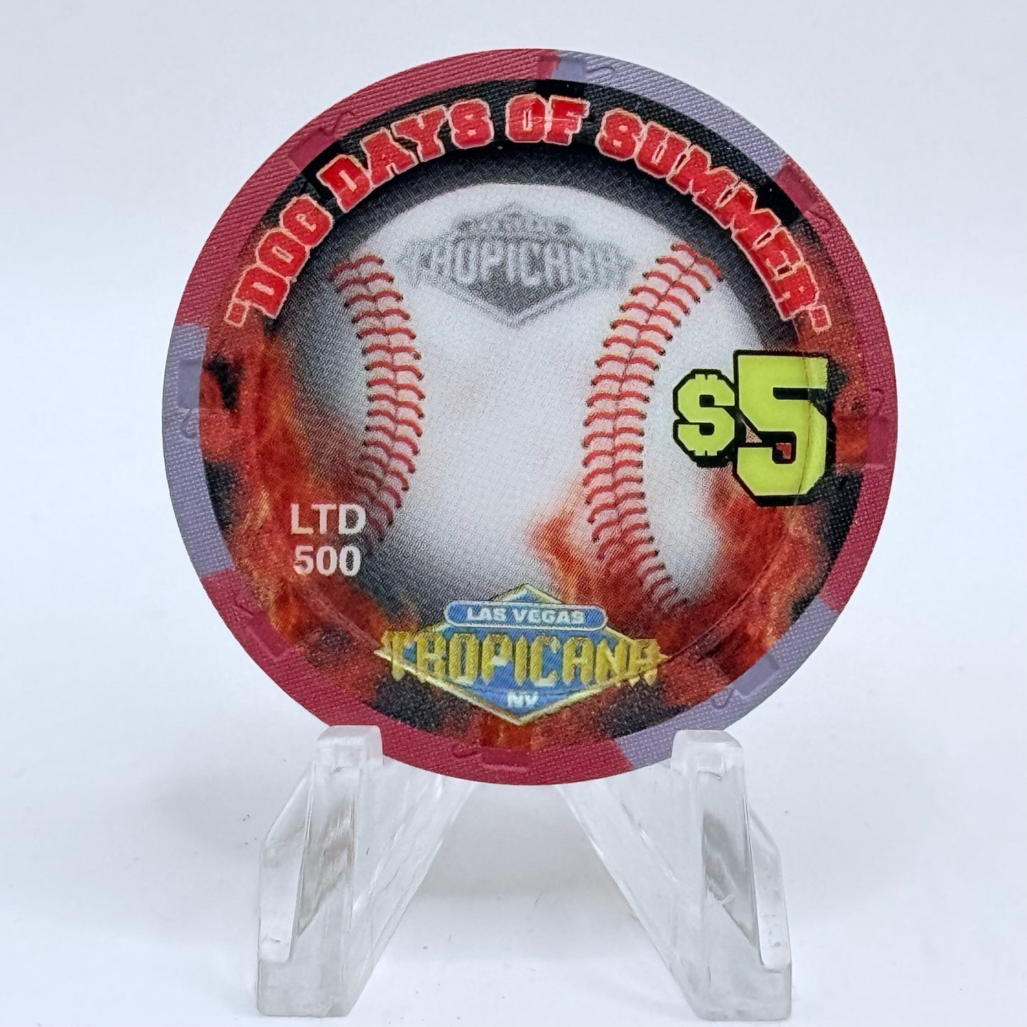 Tropicana Las Vegas Nevada 2002 'Swing Batter, Swing - Dog Days of Summer Baseball' Series 15 LE $5 Casino Chip E2866