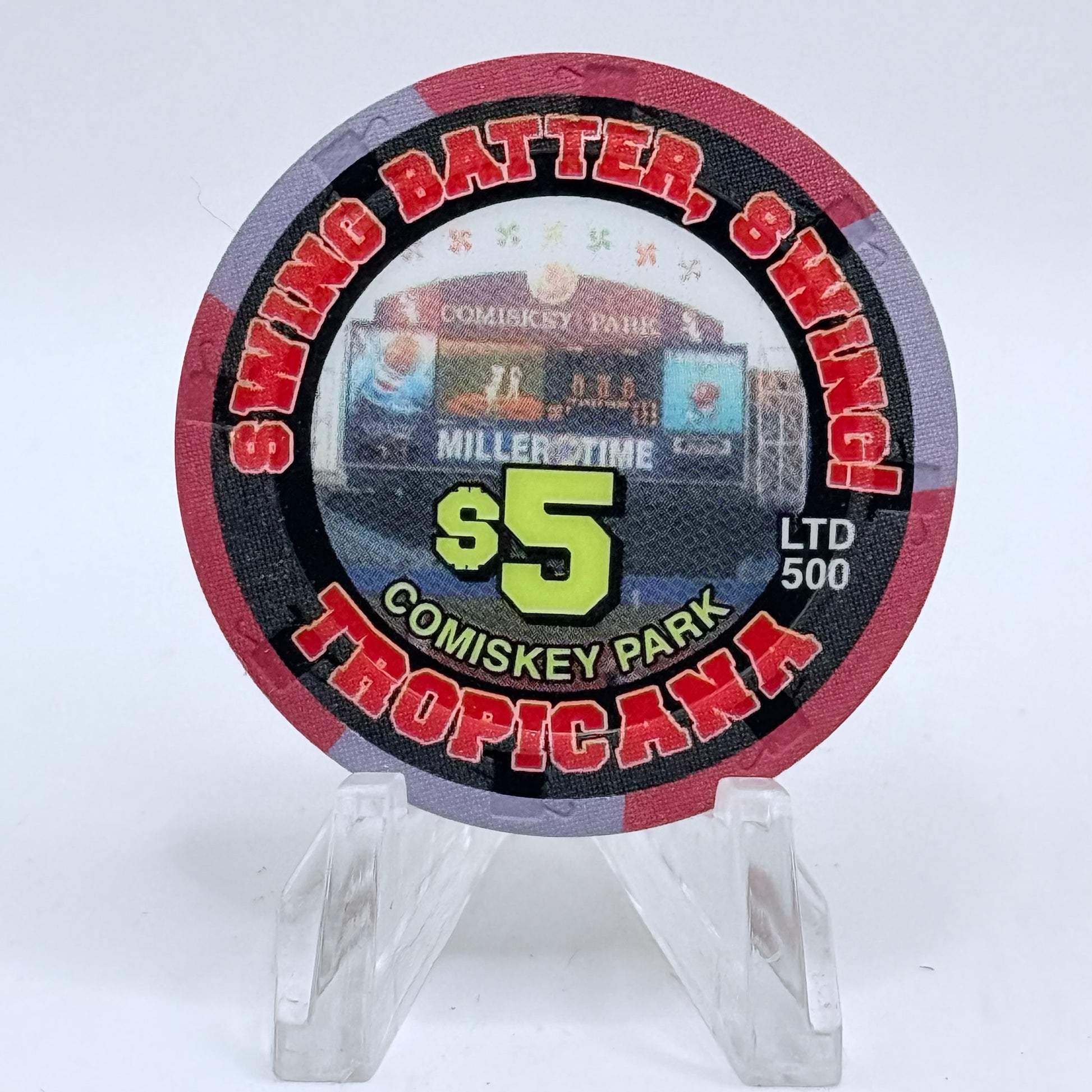 Tropicana Las Vegas Nevada 2002 'Swing Batter Swing! - Dog Days of Summer Baseball' Series 15 LE $5 Casino Chip E2868