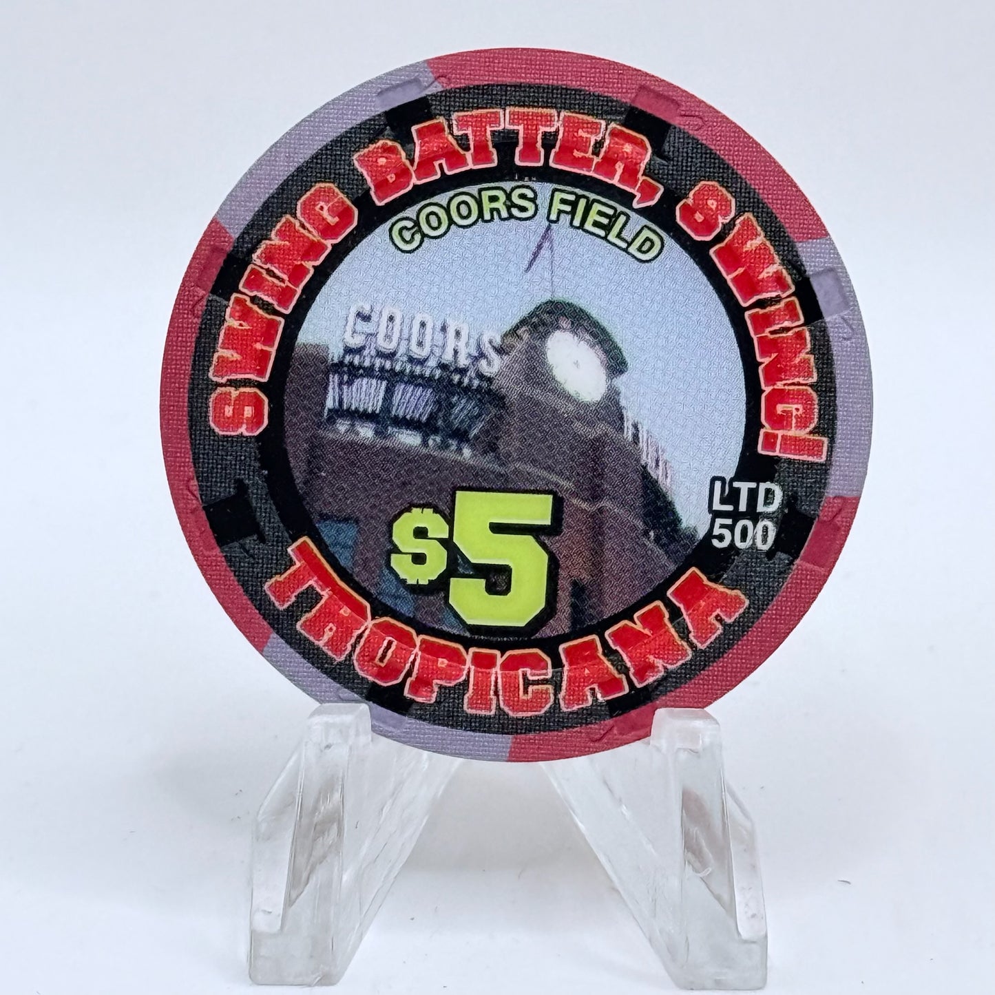 Tropicana Las Vegas Nevada 2002 'Swing Batter, Swing! - Dog Days of Summer Baseball' Series 15 LE $5 Casino Chip E2869