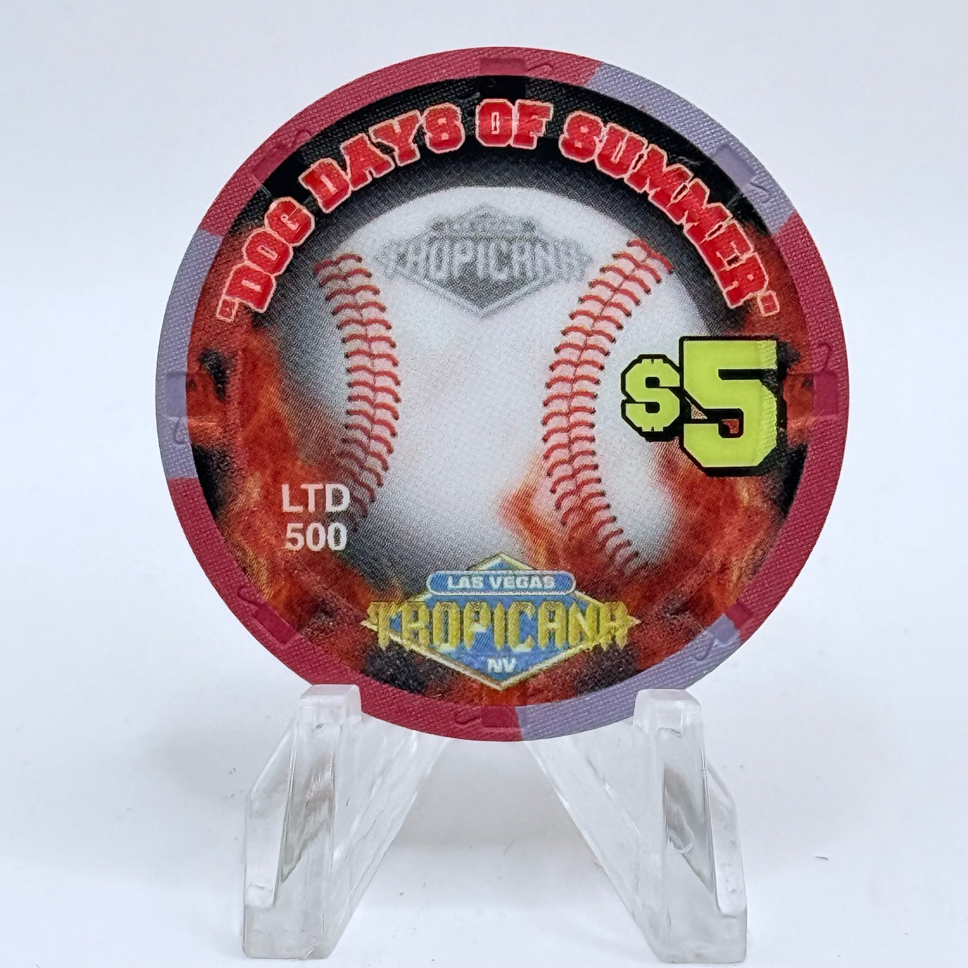 Tropicana Las Vegas Nevada 2002 'Swing Batter, Swing! - Dog Days of Summer Baseball' Series 15 LE $5 Casino Chip E2869
