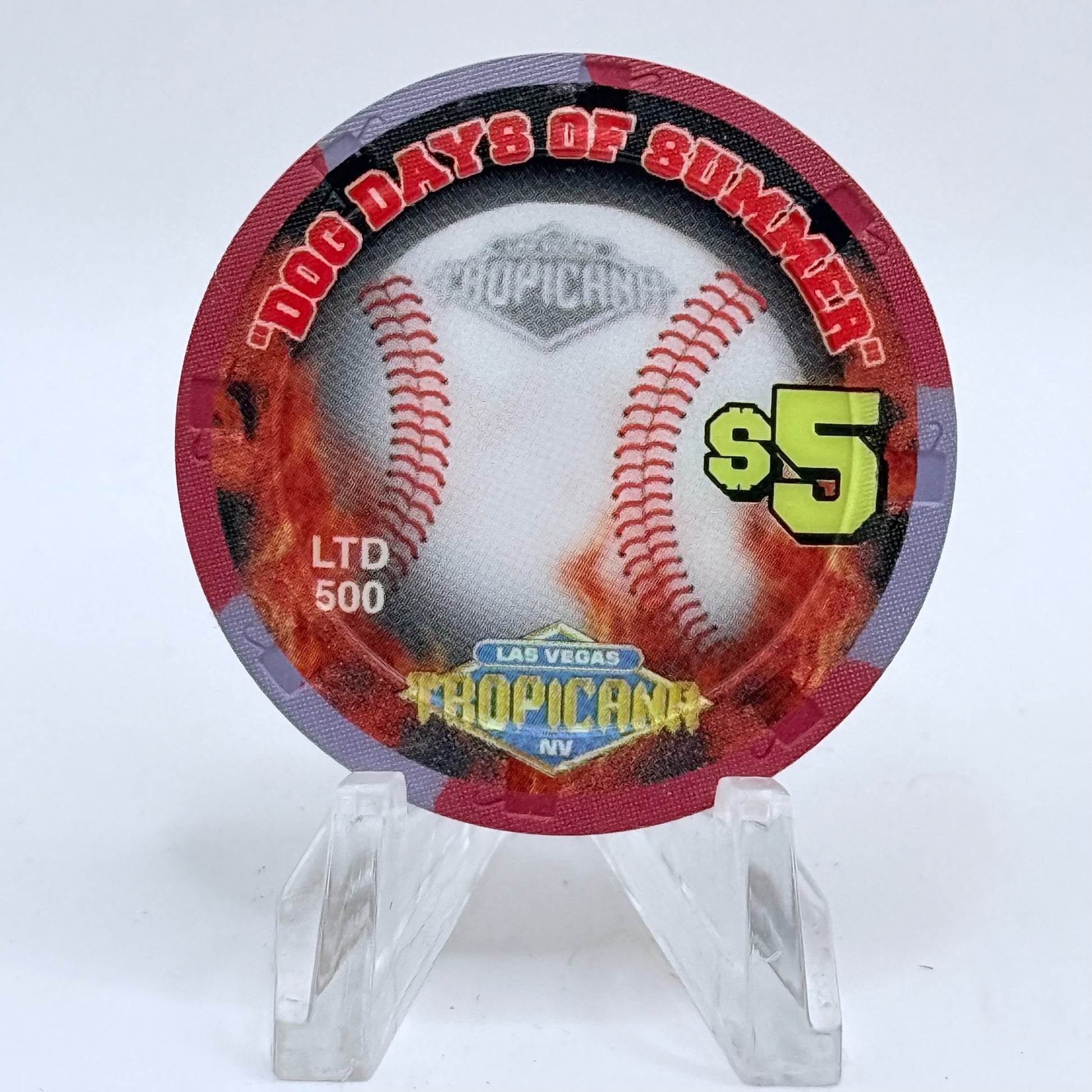 Tropicana Las Vegas Nevada 2002 'Swing Batter, Swing! - Dog Days of Summer Baseball' Series 15 LE $5 Casino Chip E2871