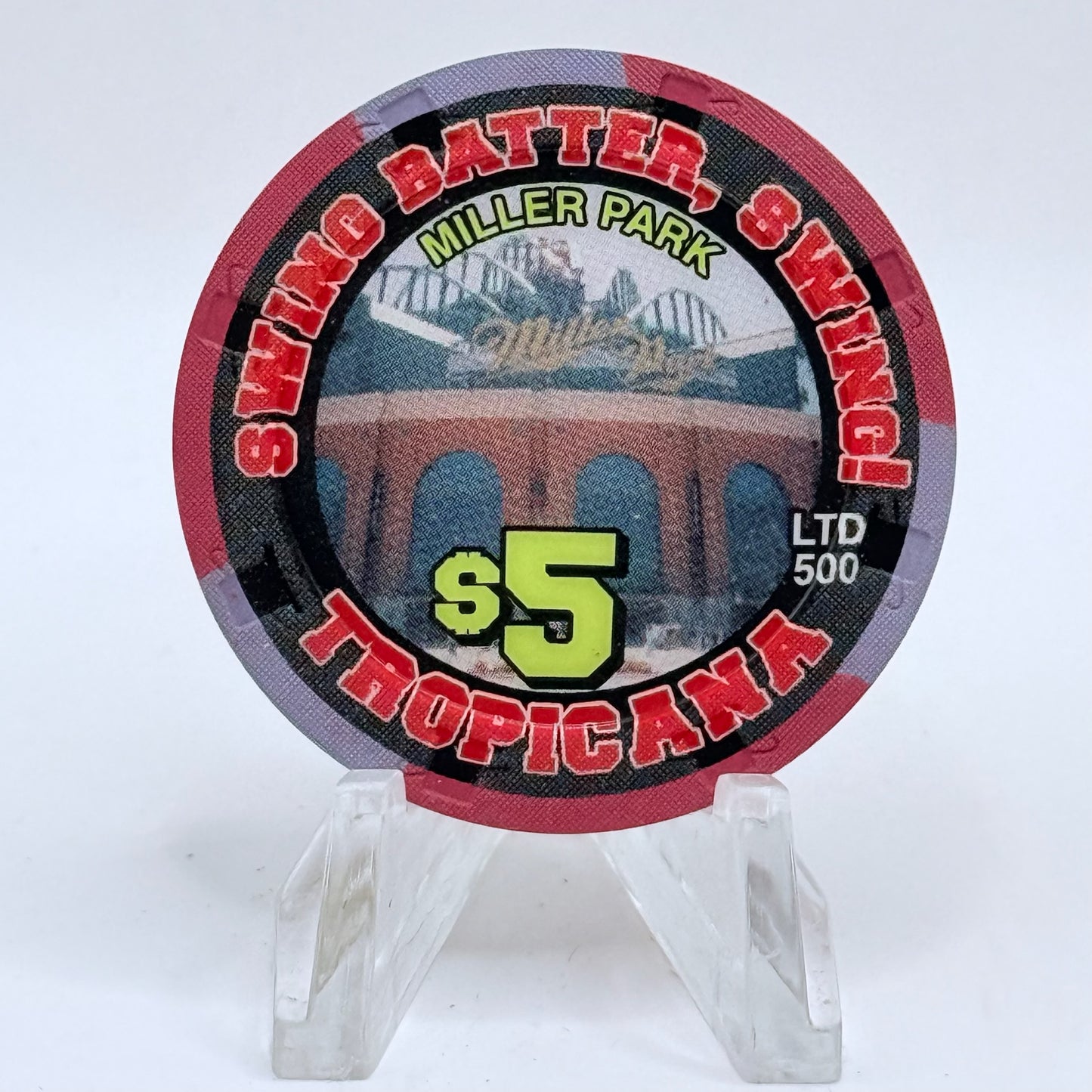Tropicana Las Vegas Nevada 2002 'Swing Batter, Swing! - Dog Days of Summer Baseball' Series 15 LE $5 Casino Chip E2875