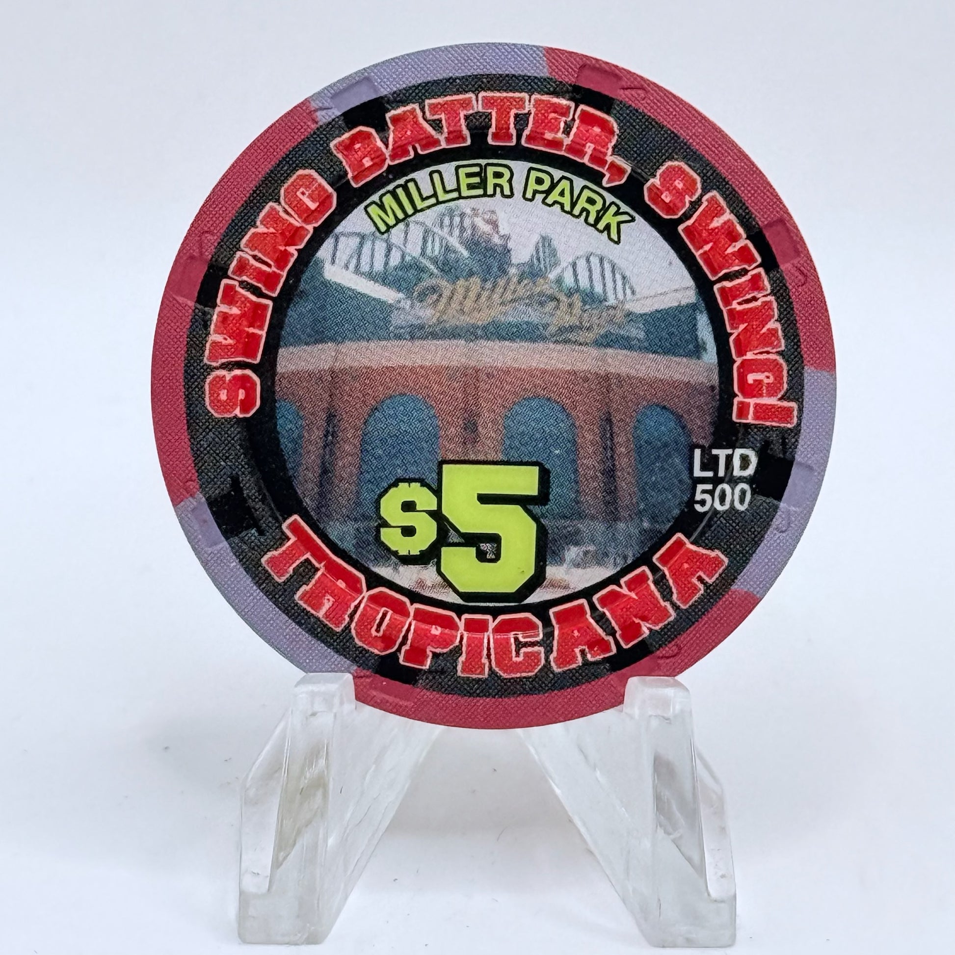 Tropicana Las Vegas Nevada 2002 'Swing Batter, Swing! - Dog Days of Summer Baseball' Series 15 LE $5 Casino Chip E2875