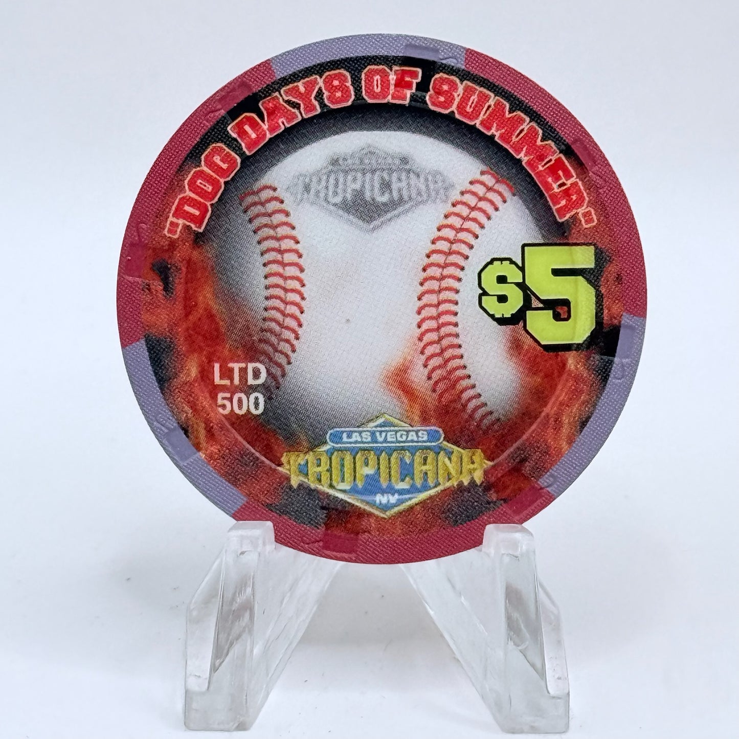 Tropicana Las Vegas Nevada 2002 'Swing Batter, Swing! - Dog Days of Summer Baseball' Series 15 LE $5 Casino Chip E2875