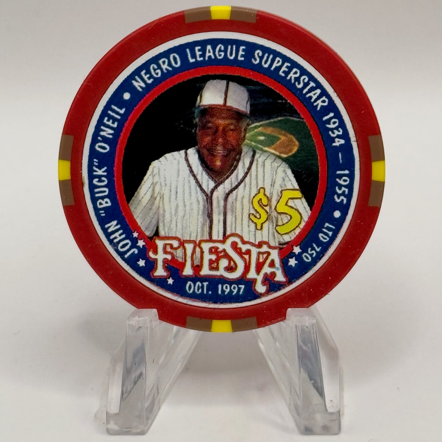 Fiesta Rancho N. Las Vegas Nevada 1997 'John Buck' O Neil' Series 4 LE $5 Casino Chip N9637