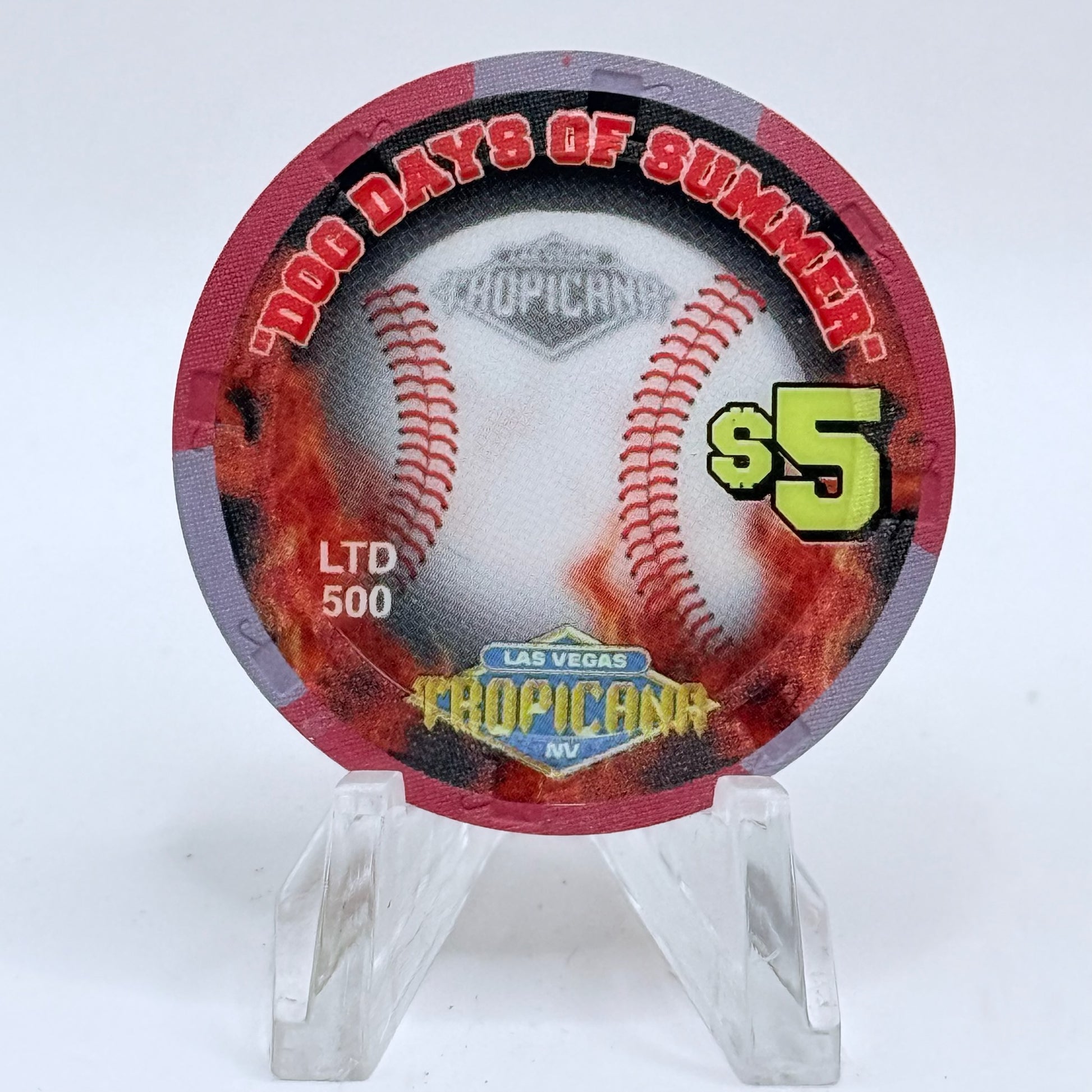 Tropicana Las Vegas Nevada 2002 'Swing Batter, Swing! - Dog Days of Summer Baseball' Series 15 LE $5 Casino Chip E2877