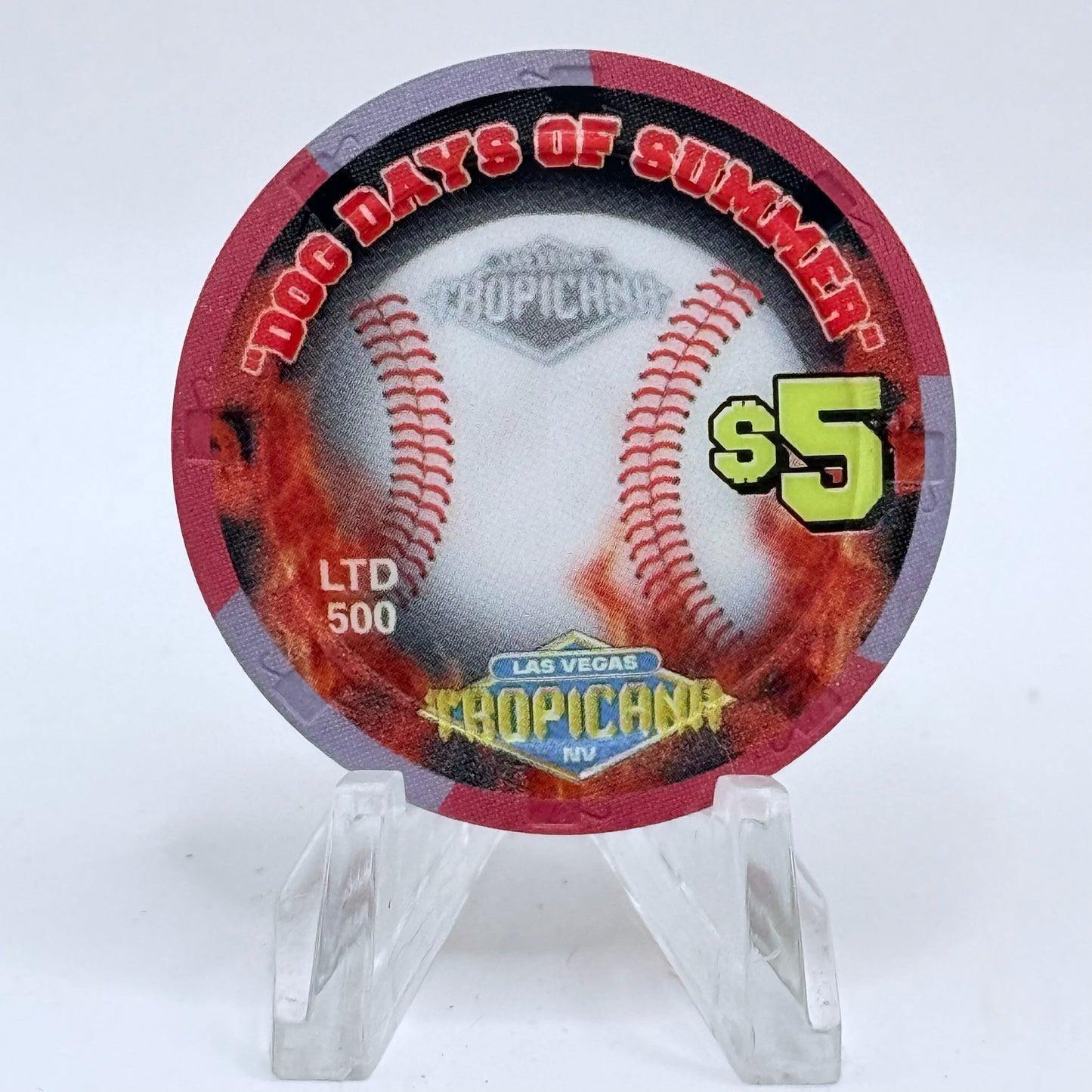 Tropicana Las Vegas Nevada 2002 'Swing Batter, Swing! - Dog Days of Summer Baseball' Series 15 LE $5 Casino Chip E2878