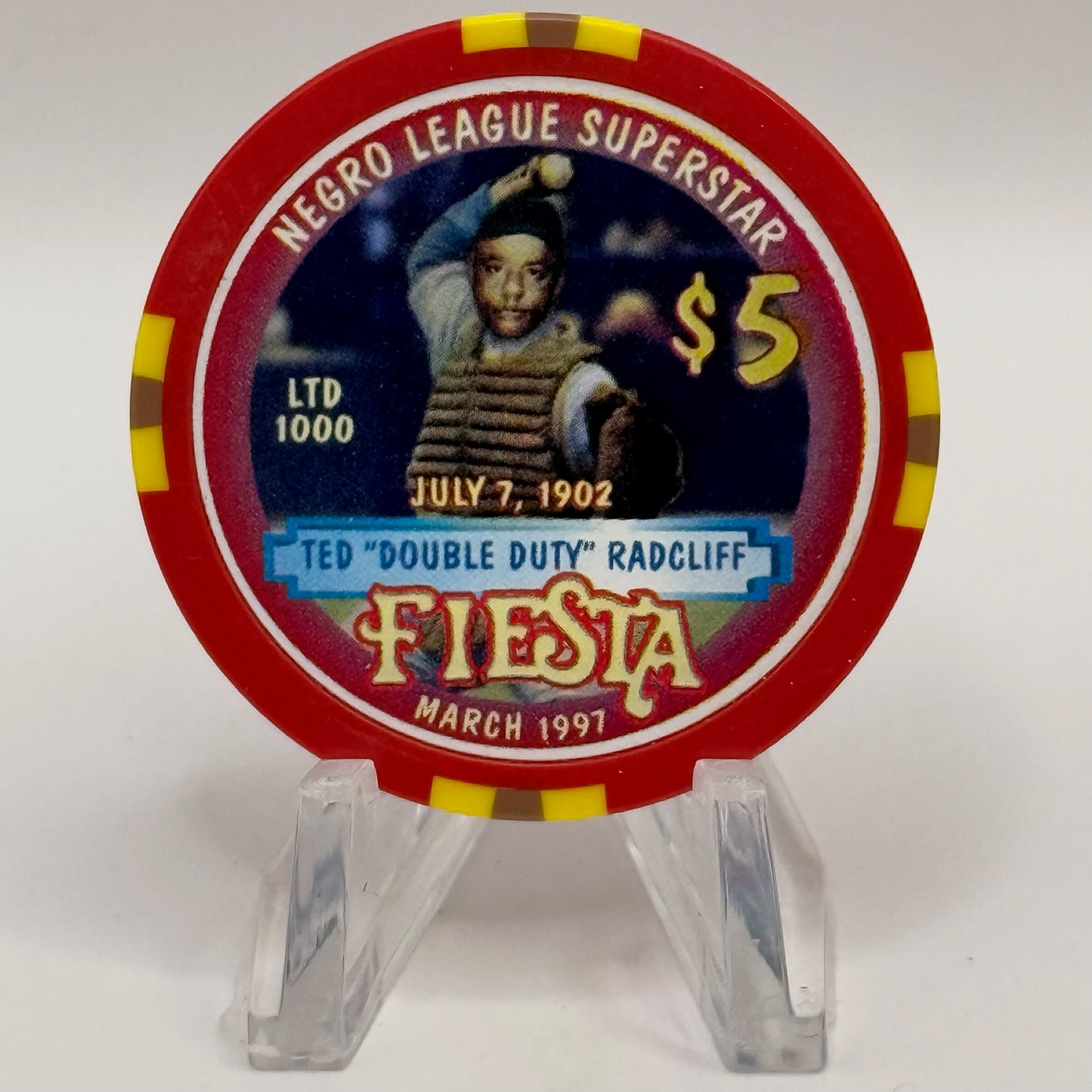 Fiesta Rancho N. Las Vegas Nevada 1997 'Ted 'Double Duty' Radcliff' Series 4 LE $5 Casino Chip N8225