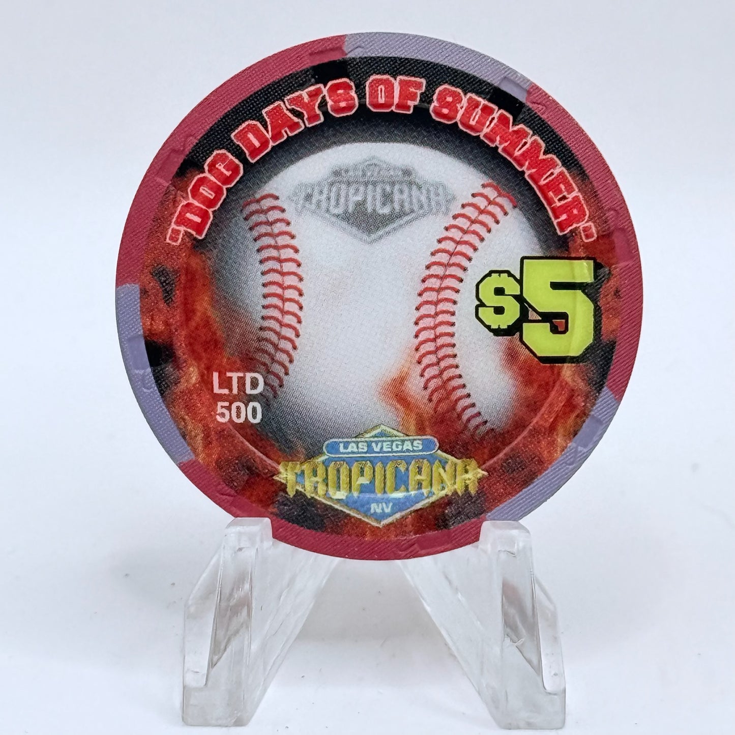 Tropicana Las Vegas Nevada 2002 'Swing Batter, Swing! - Dog Days of Summer Baseball' Series 15 LE $5 Casino Chip E2882
