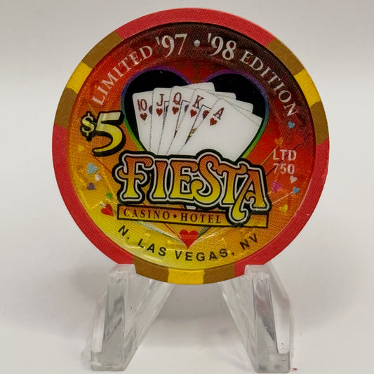 Fiesta Rancho N. Las Vegas Nevada 1997 Series 7 'Royal Flush of Hearts' LE $5 Casino Chip N8232