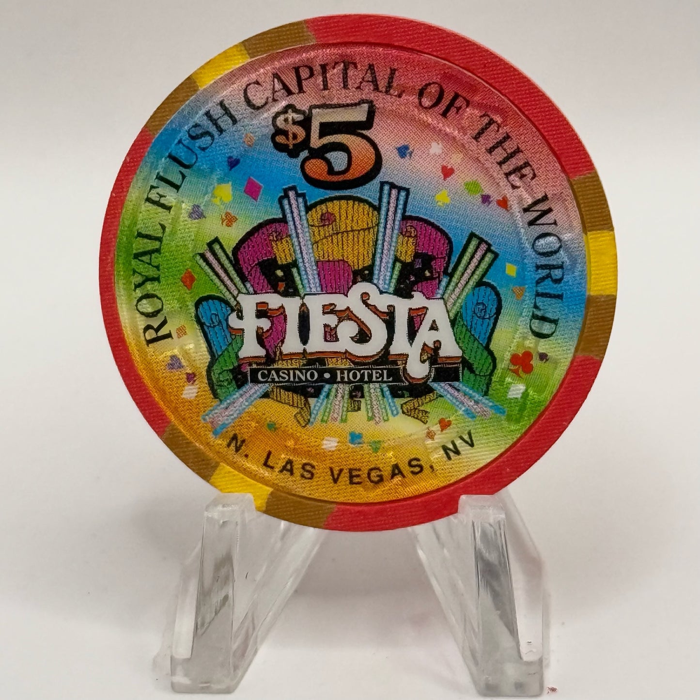 Fiesta Rancho N. Las Vegas Nevada 1997 Series 7 'Royal Flush of Hearts' LE $5 Casino Chip N8232