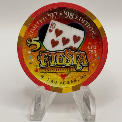 Fiesta Rancho N. Las Vegas Nevada 1997 '10 of Hearts' Series 7 LE $5 Casino Chip N8233