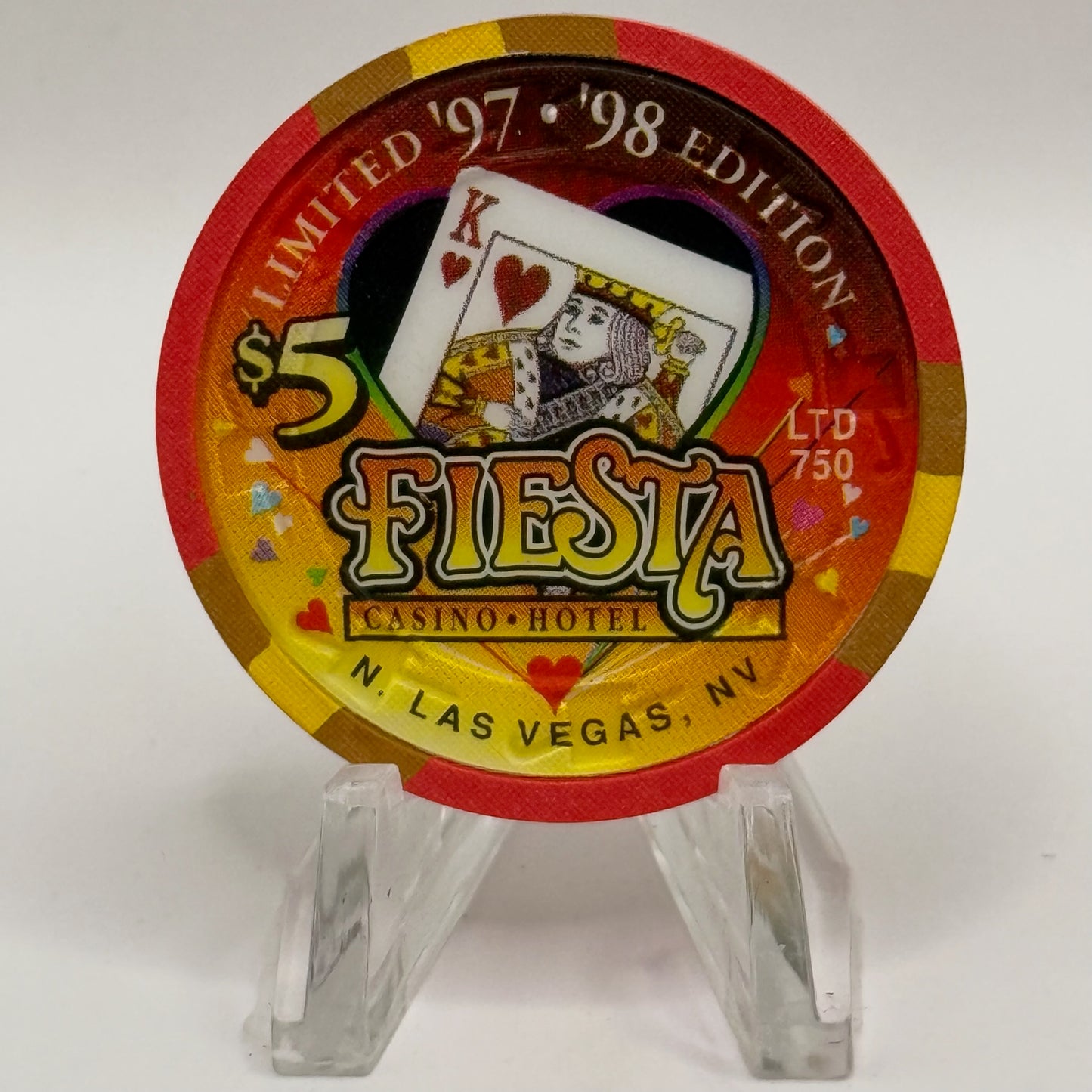 Fiesta Rancho N. Las Vegas Nevada 1997 'King of Hearts' Series 7 LE $5 Casino Chip N8236