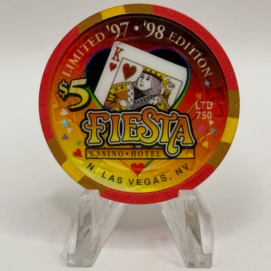 Fiesta Rancho N. Las Vegas Nevada 1997 'King of Hearts' Series 7 LE $5 Casino Chip N8236