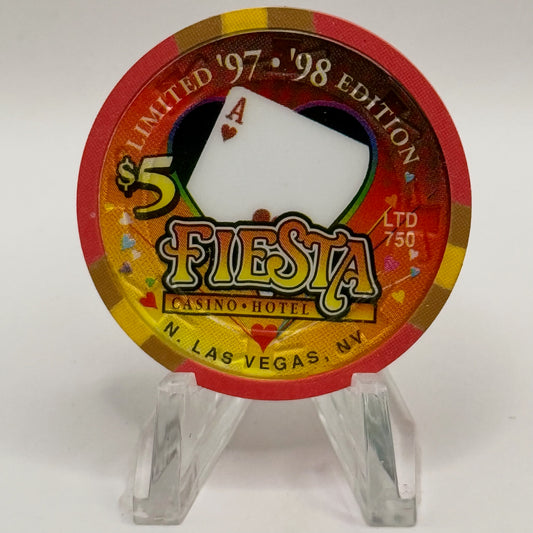 Fiesta Rancho N. Las Vegas Nevada 1997 'Ace of Hearts' Series 7 LE $5 Casino Chip N8237