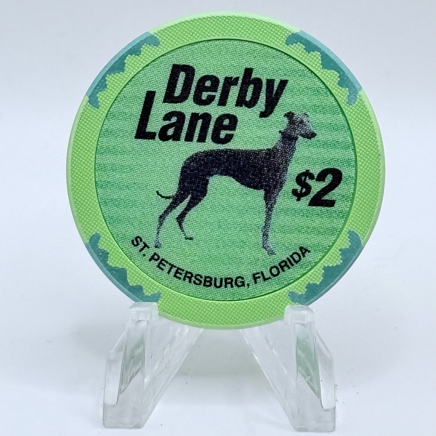 Derby Lane 'Dark Dog And Textured Rim' $2 Casino Chip