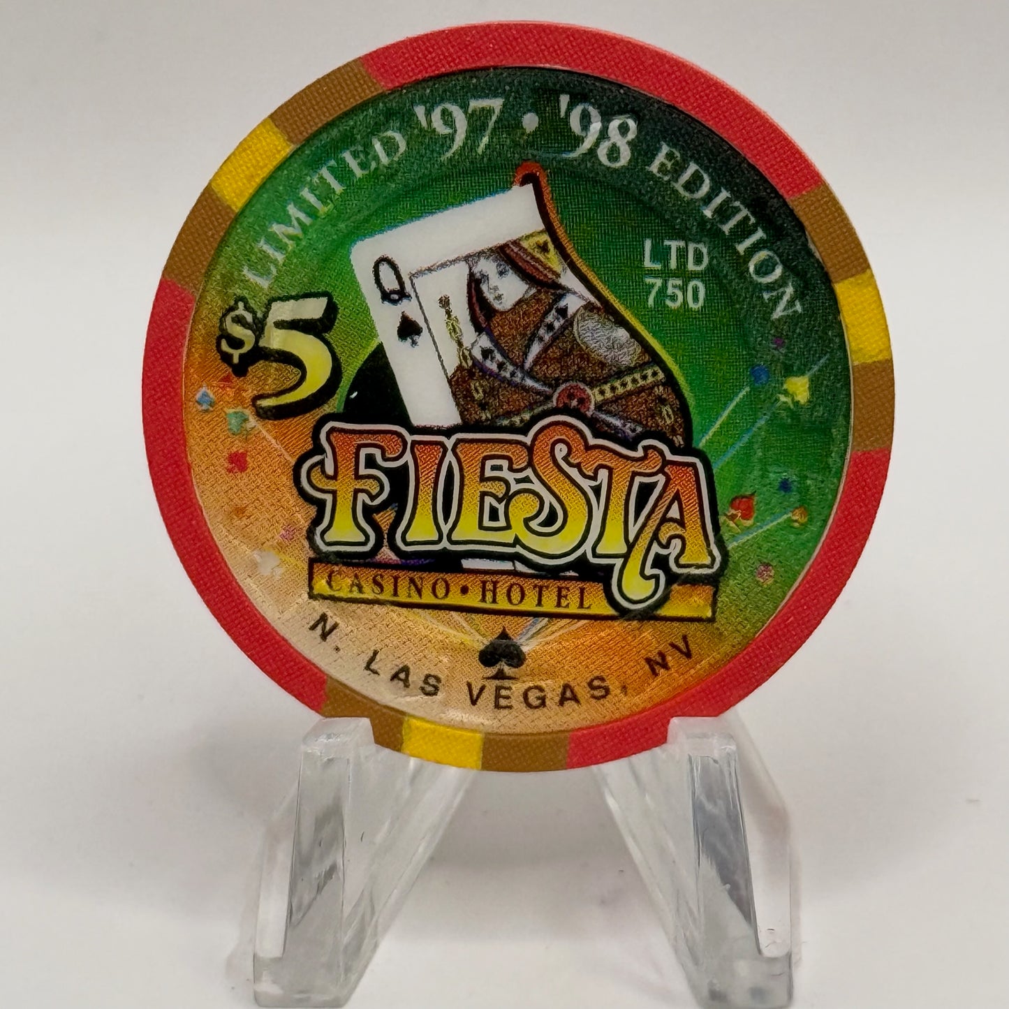 Fiesta Rancho N. Las Vegas Nevada 1998 'Queen of Spades' Series 8 LE $5 Casino Chip N8241