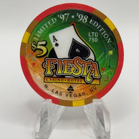Fiesta Rancho N. Las Vegas Nevada 1998 'Ace of Spades' Series 8 LE $5 Casino Chip N8243