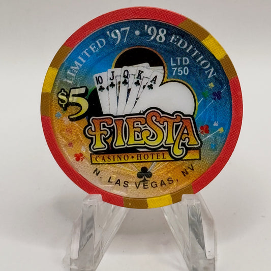 Fiesta Rancho N. Las Vegas Nevada 1998 'Royal Flush of Clubs' Series 1 LE $5 Casino Chip