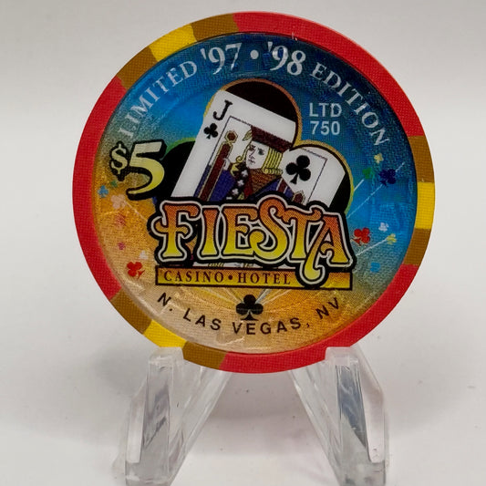 Fiesta Rancho N. Las Vegas Nevada 1998 'Jack of Clubs' Series 1 LE $5 Casino Chip N8246
