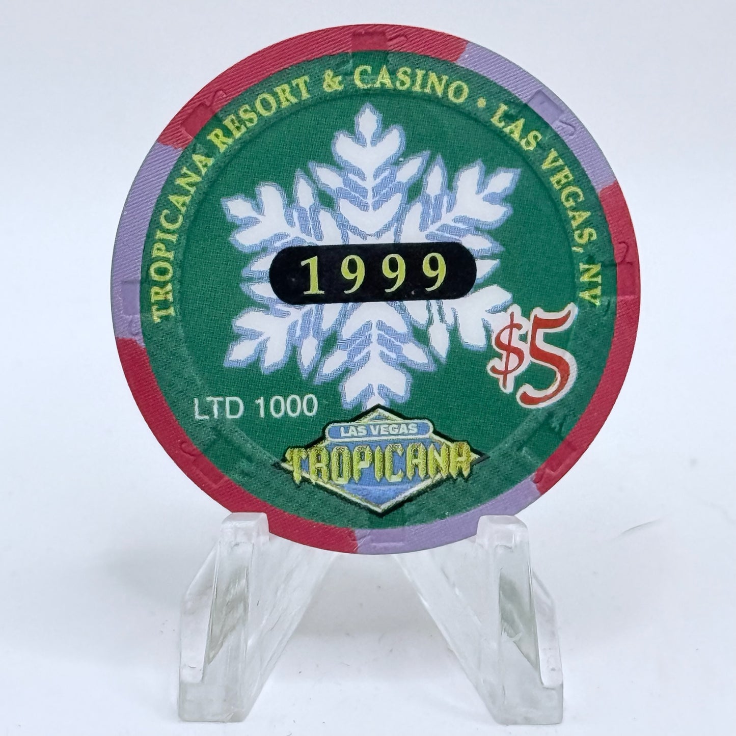 Tropicana Las Vegas Nevada 1999 'Season's Greetings' LE $5 Casino Chip V5862