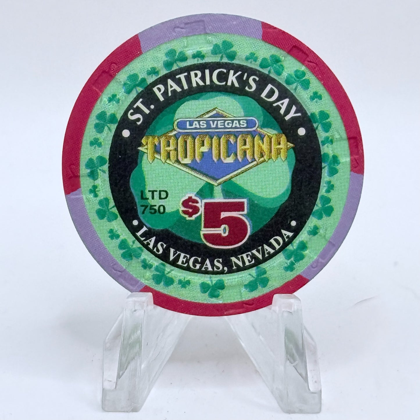 Tropicana Las Vegas Nevada 1999 'St. Patrick's Day' LE $5 Casino Chip V3556