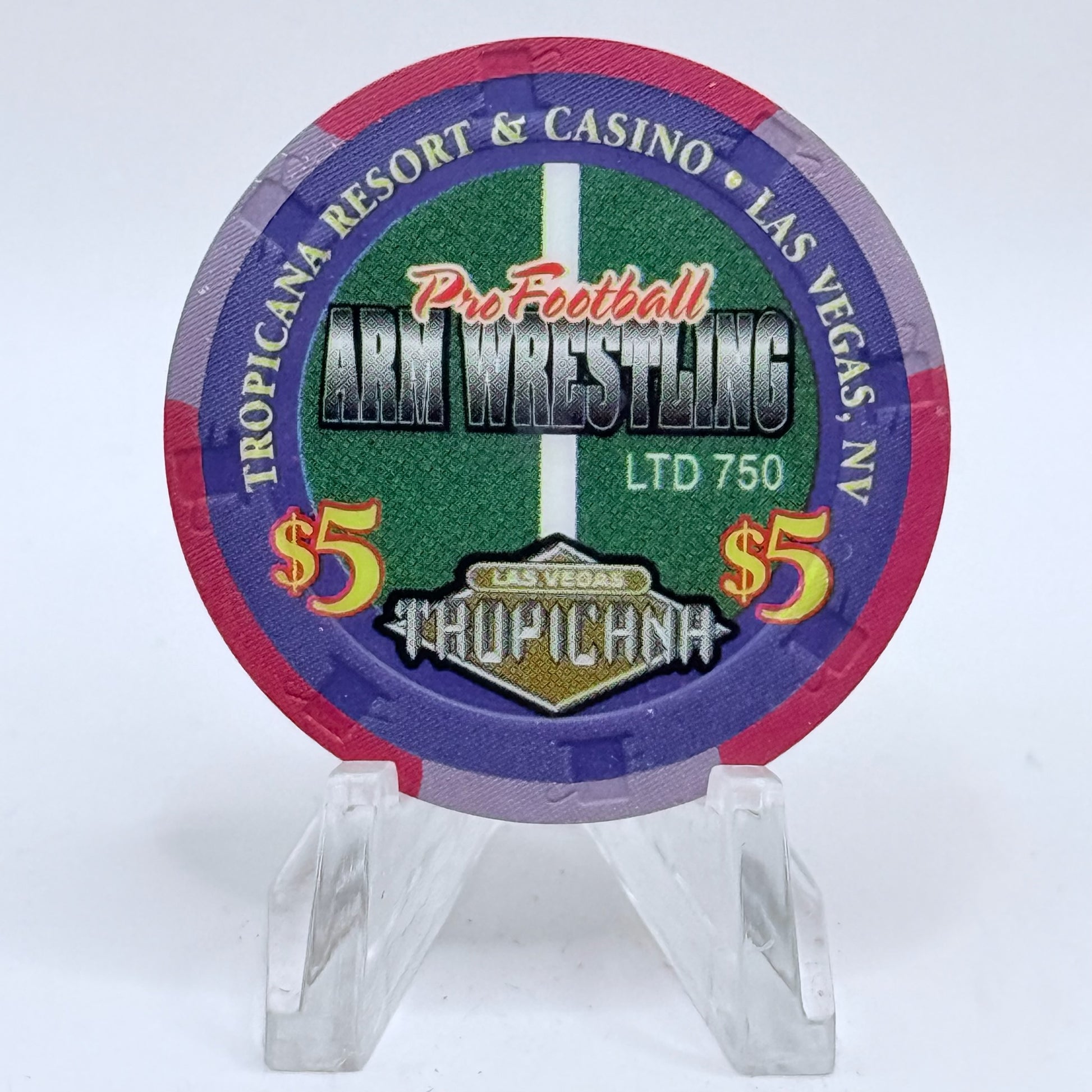 Tropicana Las Vegas Nevada 1999 'Pro Football Arm Wrestling' LE $5 Casino Chip V3553