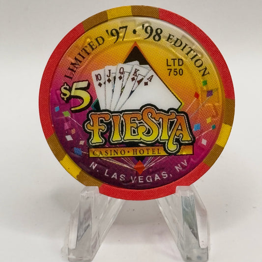 Fiesta Rancho N. Las Vegas Nevada 1998 'Royal Flush of Diamonds' Series 6 LE $5 Casino Chip N8250