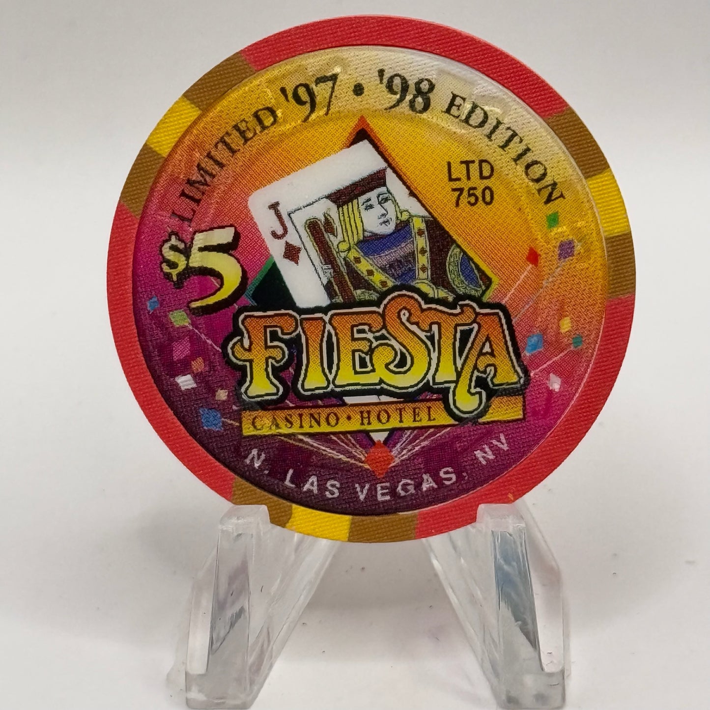 Fiesta Rancho N. Las Vegas Nevada 1997 'Jack of Diamonds' Series 6 LE $5 Casino Chip N8252