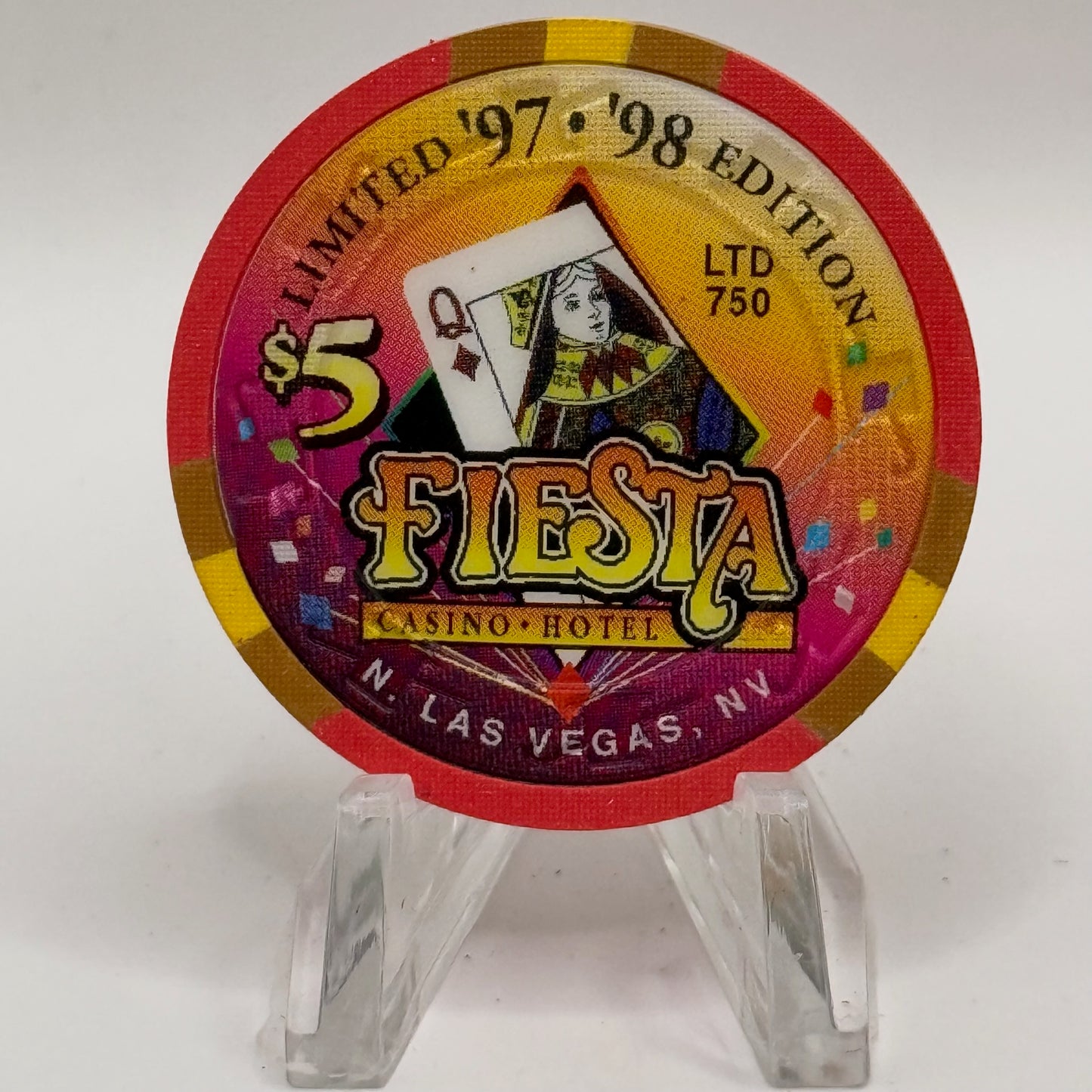 Fiesta Rancho N. Las Vegas Nevada 1997 'Queen of Diamonds' Series 6 LE $5 Casino Chip N8253