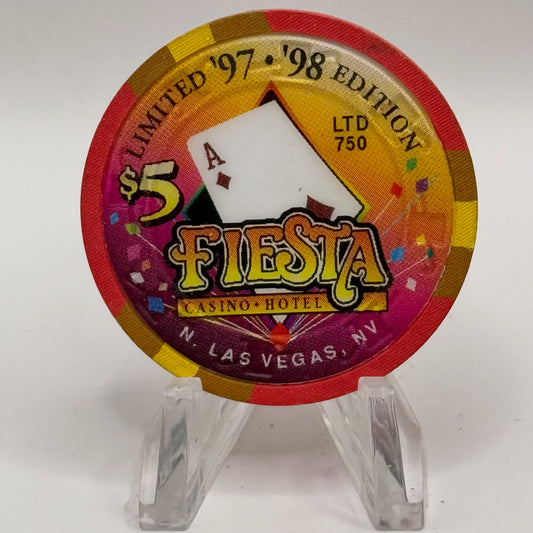 Fiesta Rancho N. Las Vegas Nevada 1997 'Ace of Diamonds' Series 6 LE $5 Casino Chip N8255