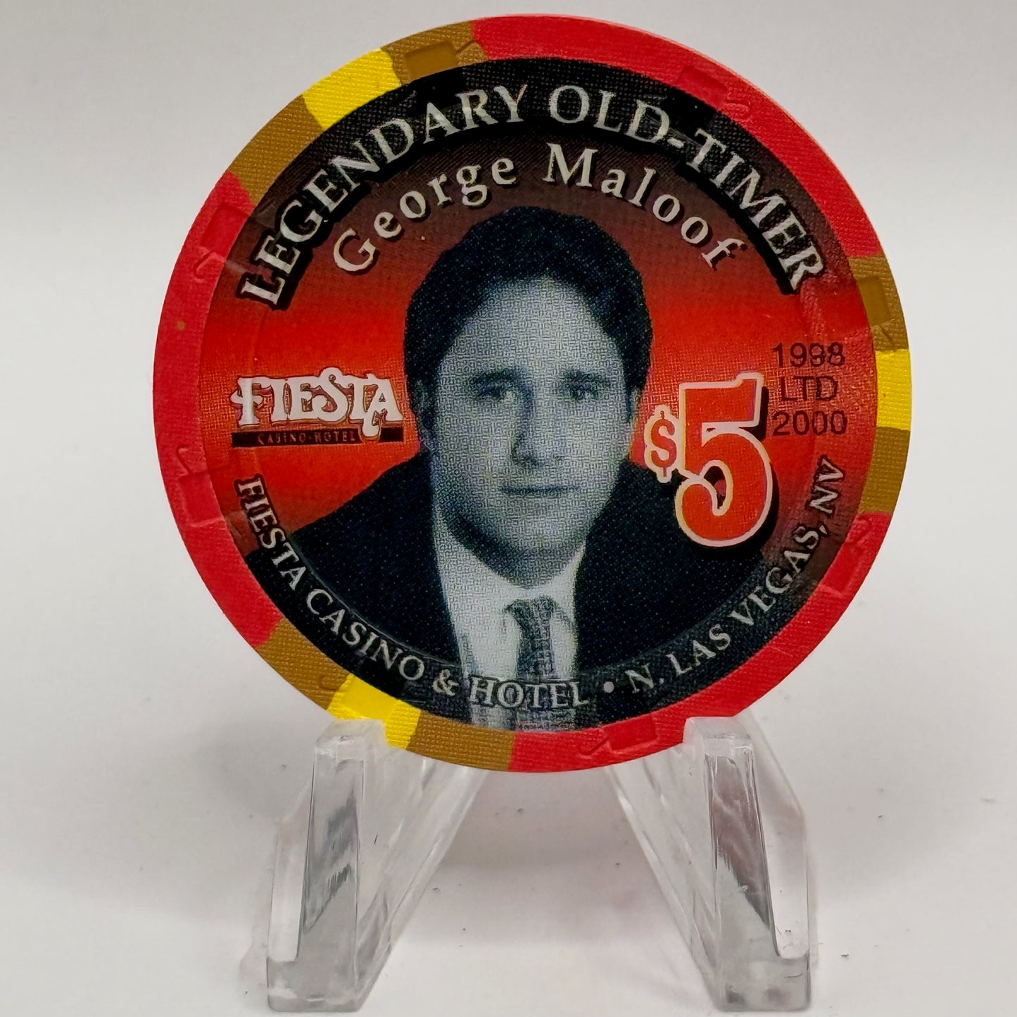 Fiesta Rancho N. Las Vegas Nevada 1998 'Legendary Old Timer George Maloof' LE $5 Casino Chip V2423