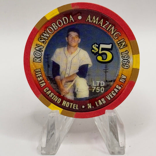 Fiesta Rancho N. Las Vegas Nevada 1998 'Sports Edition - Ron Swoboda' LE $5 Casino Chip N9642