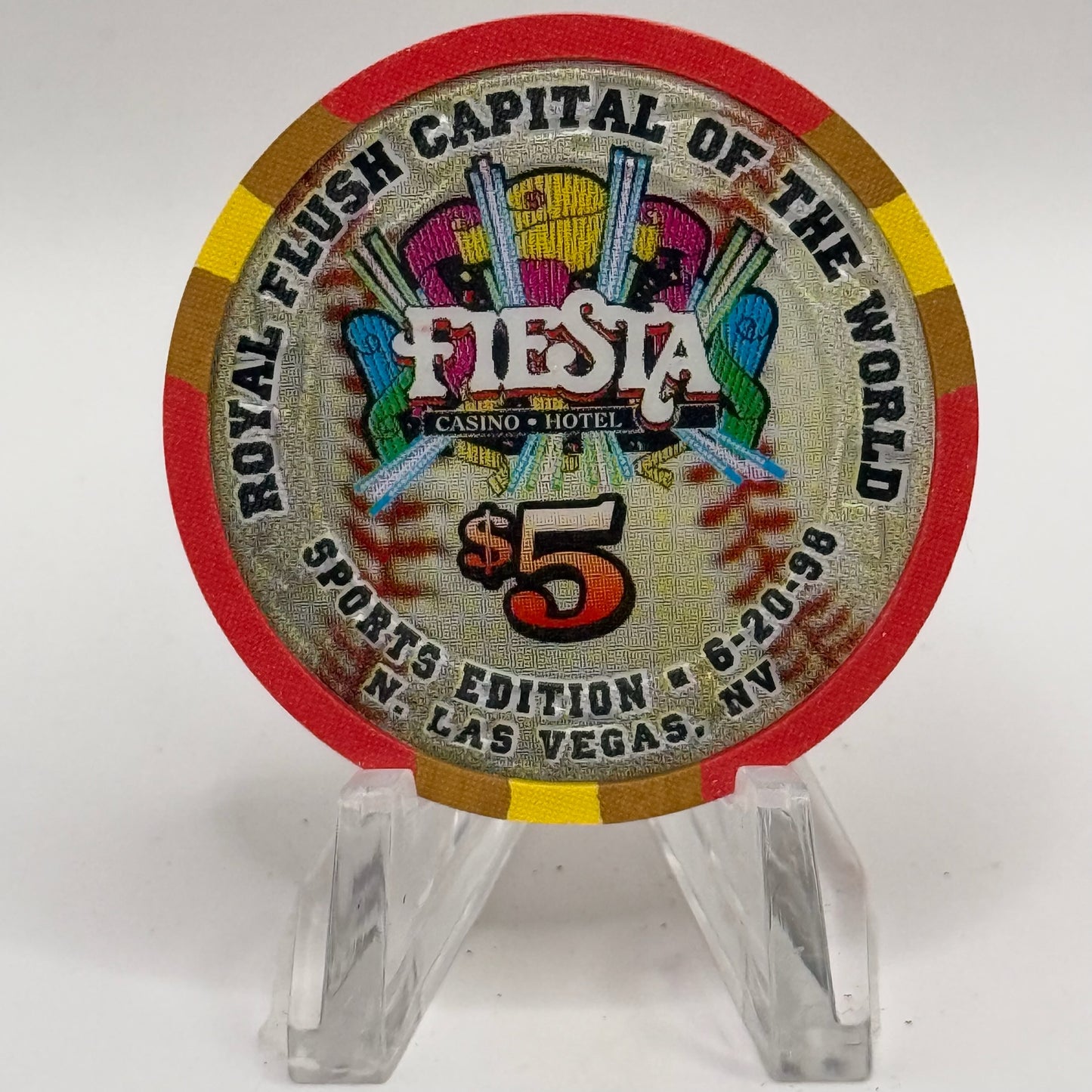 Fiesta Rancho N. Las Vegas Nevada 1998 'Sports Edition - Ron Swoboda' LE $5 Casino Chip N9642