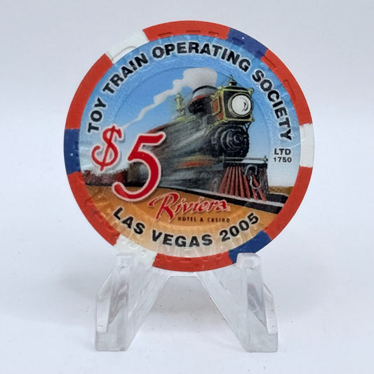 Riviera Las Vegas Nevada 2005 'Toy Train Operating Society' LE $5 Casino Chip E6189