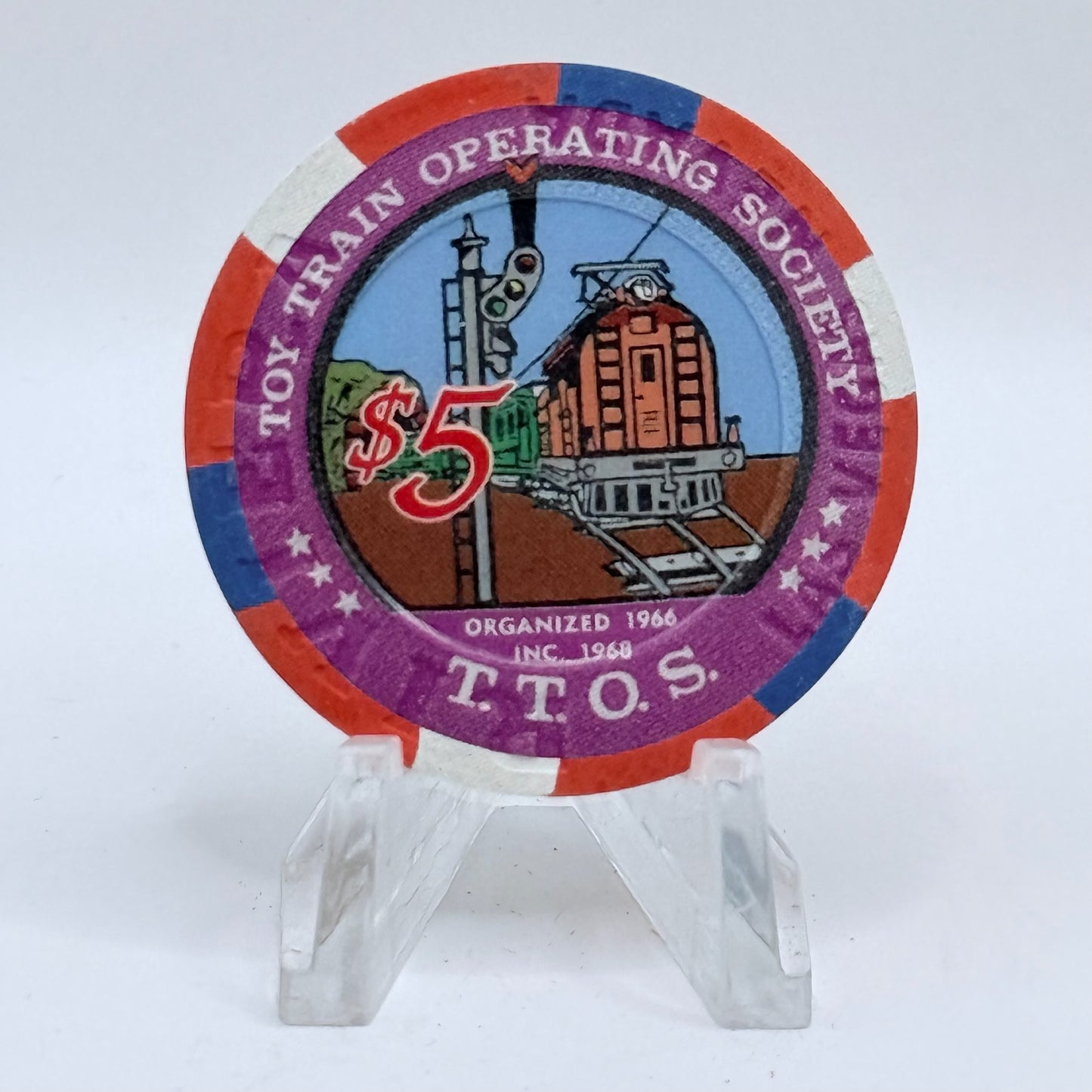 Riviera Las Vegas Nevada 2005 'Toy Train Operating Society' LE $5 Casino Chip E6189
