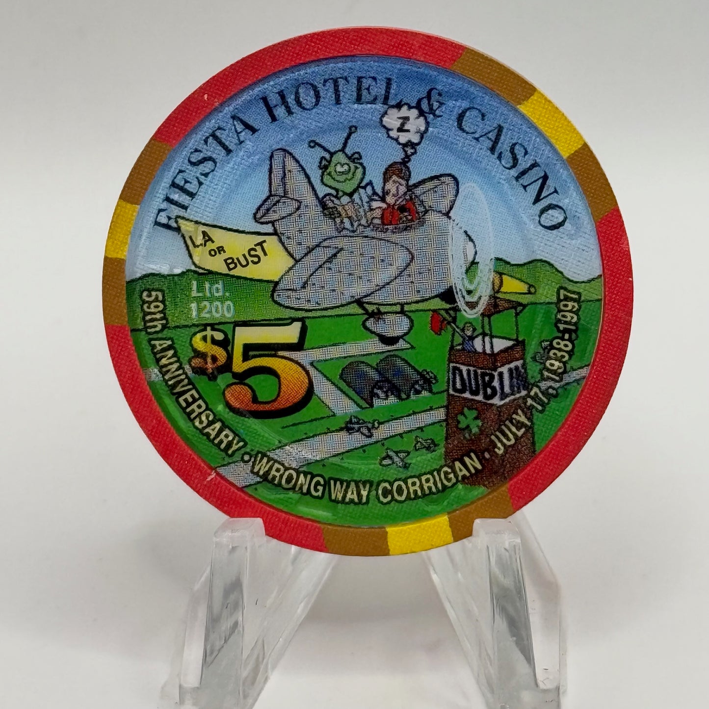 Fiesta Rancho N. Las Vegas Nevada 1997 '50th Anniversary, Wrong Way Corrigan' LE $5 Casino Chip N9652