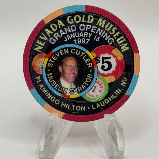 Flamingo Hilton Laughlin Nevada 1997 'Nevada Gold Museum Grand Opening' LE $5 Casino Chip N8305