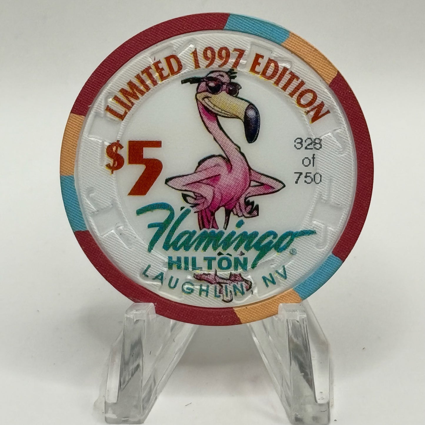 Flamingo Hilton Laughlin Nevada 1997 'Nevada Gold Museum Grand Opening' LE $5 Casino Chip N8305