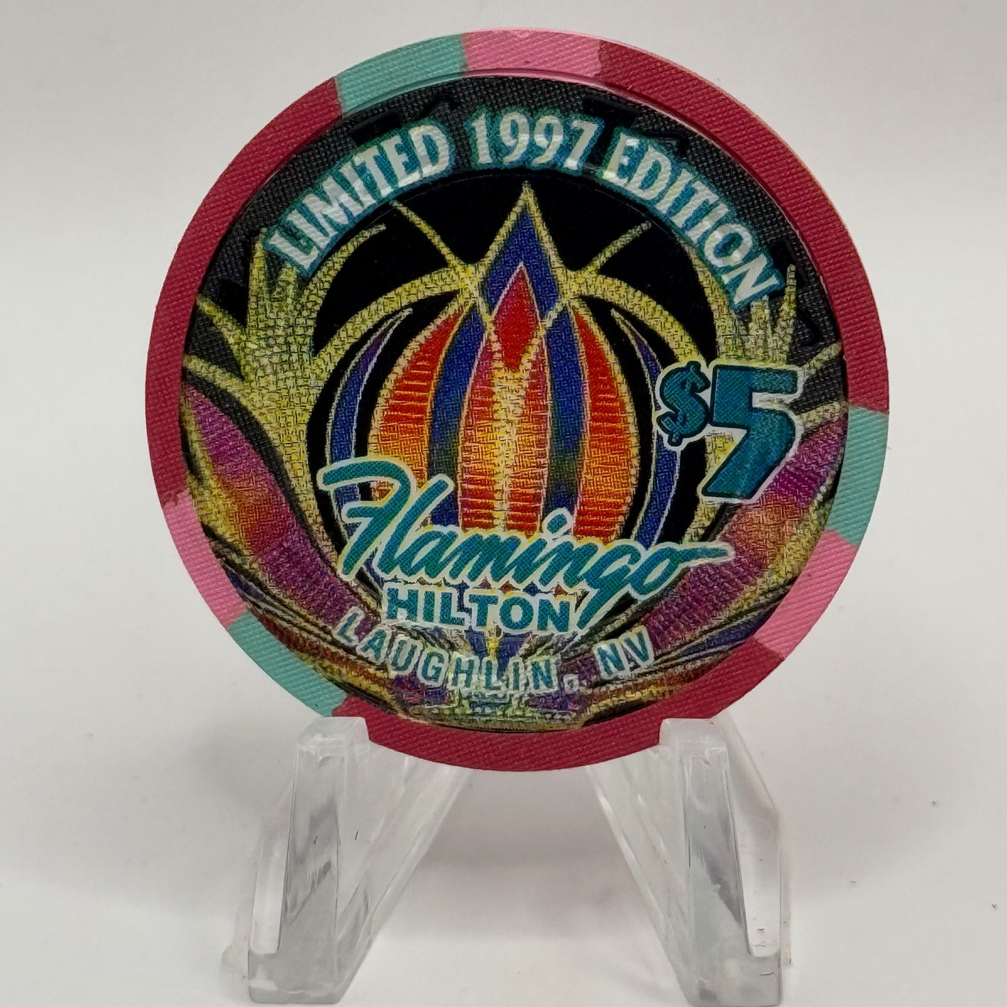 Flamingo Hilton Laughlin Nevada 1997 'Guitar' Series 5 LE $5 Casino Chip N9698