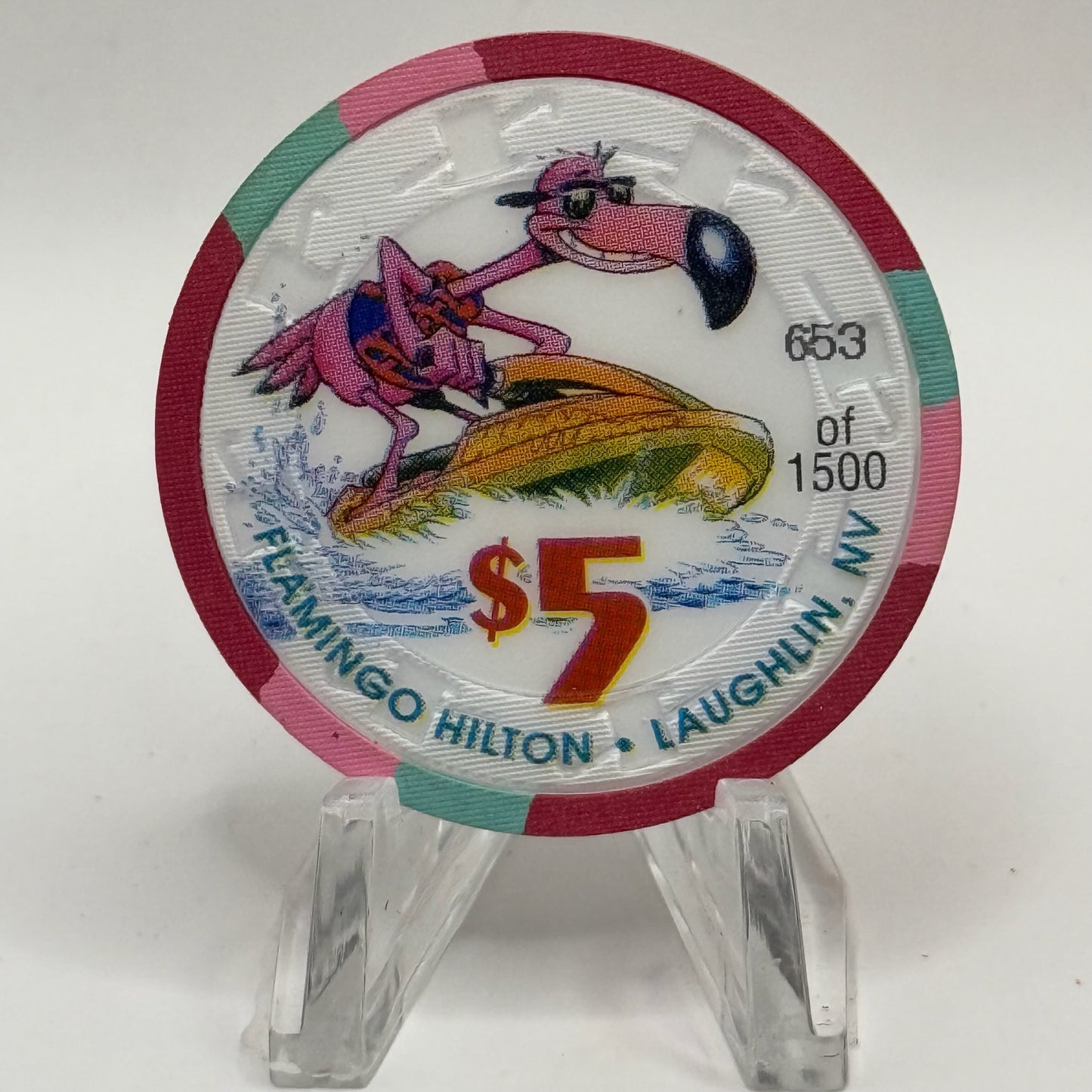 Flamingo Hilton Laughlin Nevada 1997 'Jet Ski' Series 5 LE $5 Casino Chip N9699