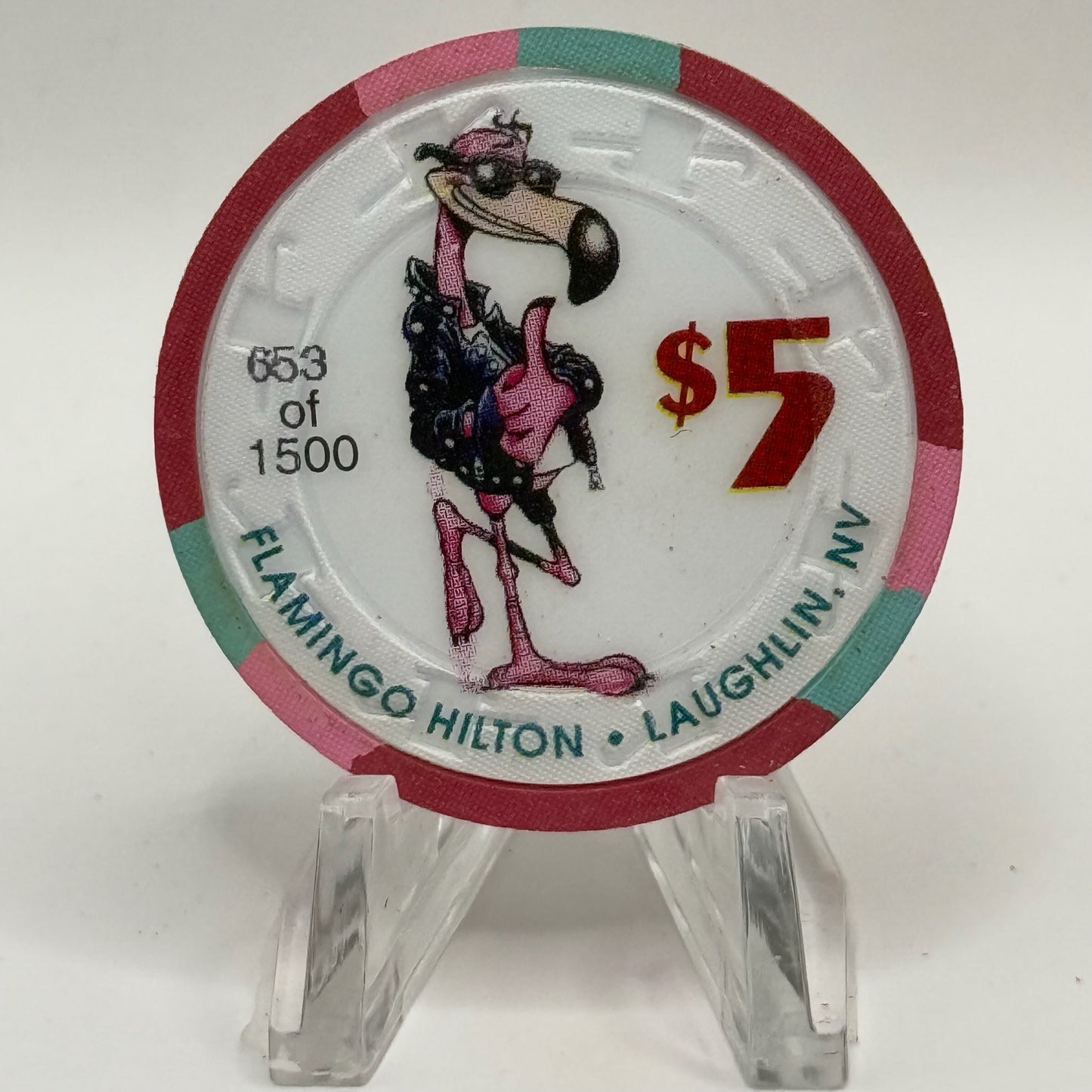 Flamingo Hilton Laughlin Nevada 1997 'Leather Jacket' Series 5 LE $5 Casino Chip N9700