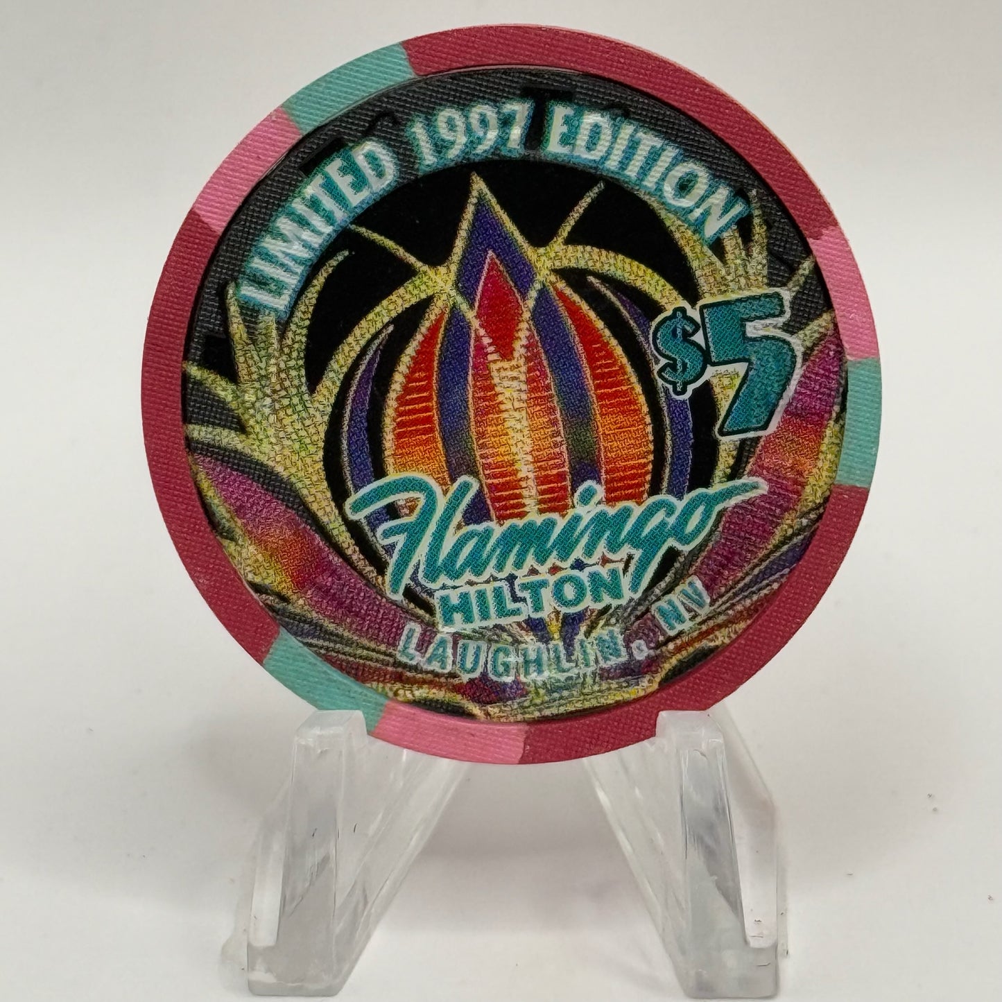 Flamingo Hilton Laughlin Nevada 1997 'Pot of Gold' Series 5 LE $5 Casino Chip N9703